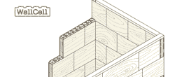積み上げたブロックをボルトで締め付けることで一体型の頑丈な壁を形成する図